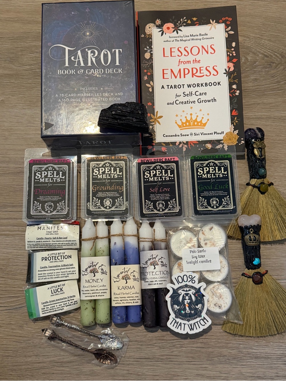 Witchy Vibes Box Tarot Cards, Spell Candles, Wax Melts, Brooms and Much More